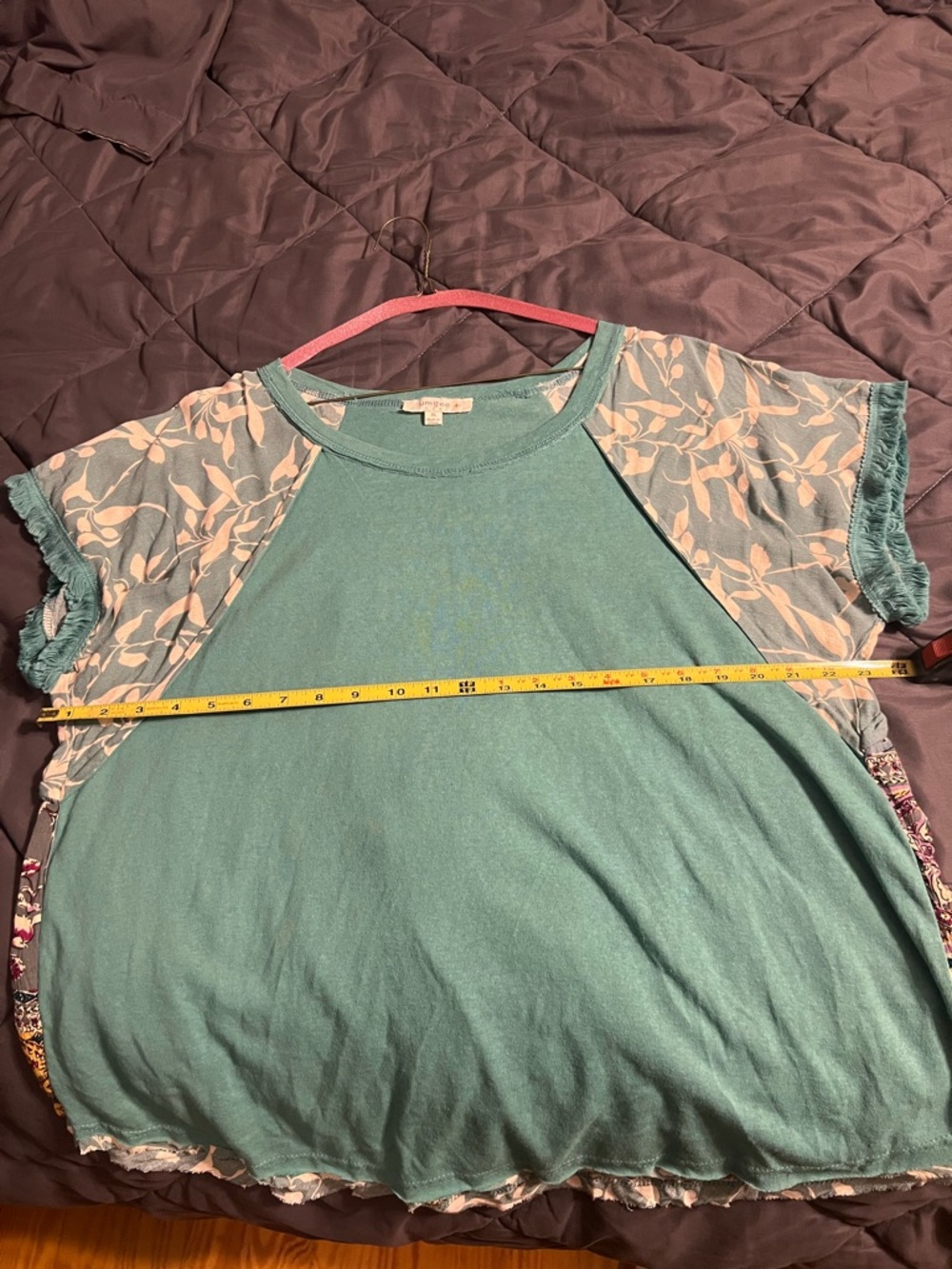 Umgee Teal Top with Floral Sleeves - Picture 6 of 6